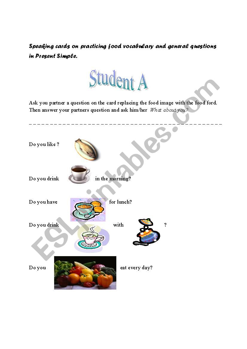 Food speaking cards(A) worksheet