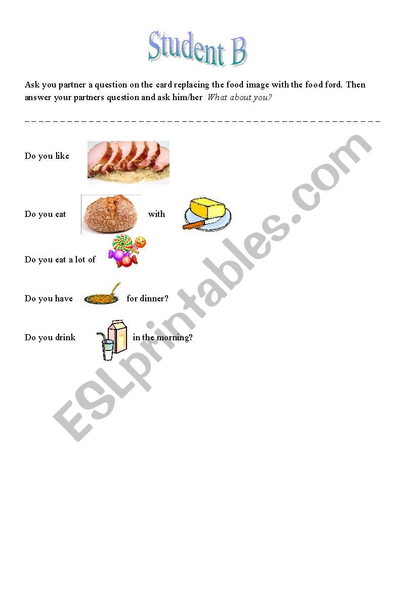 Food speaking cards(B) worksheet