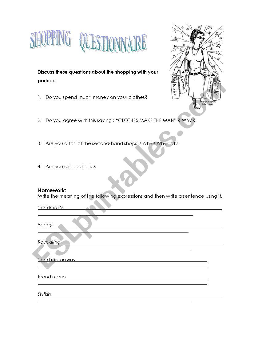 Shopping questionnaire worksheet