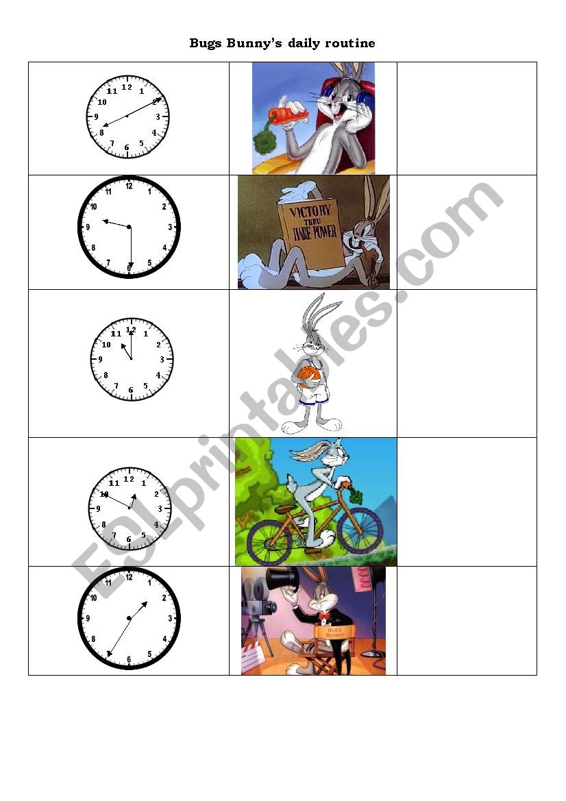 Bugs Bunnys daily routine worksheet