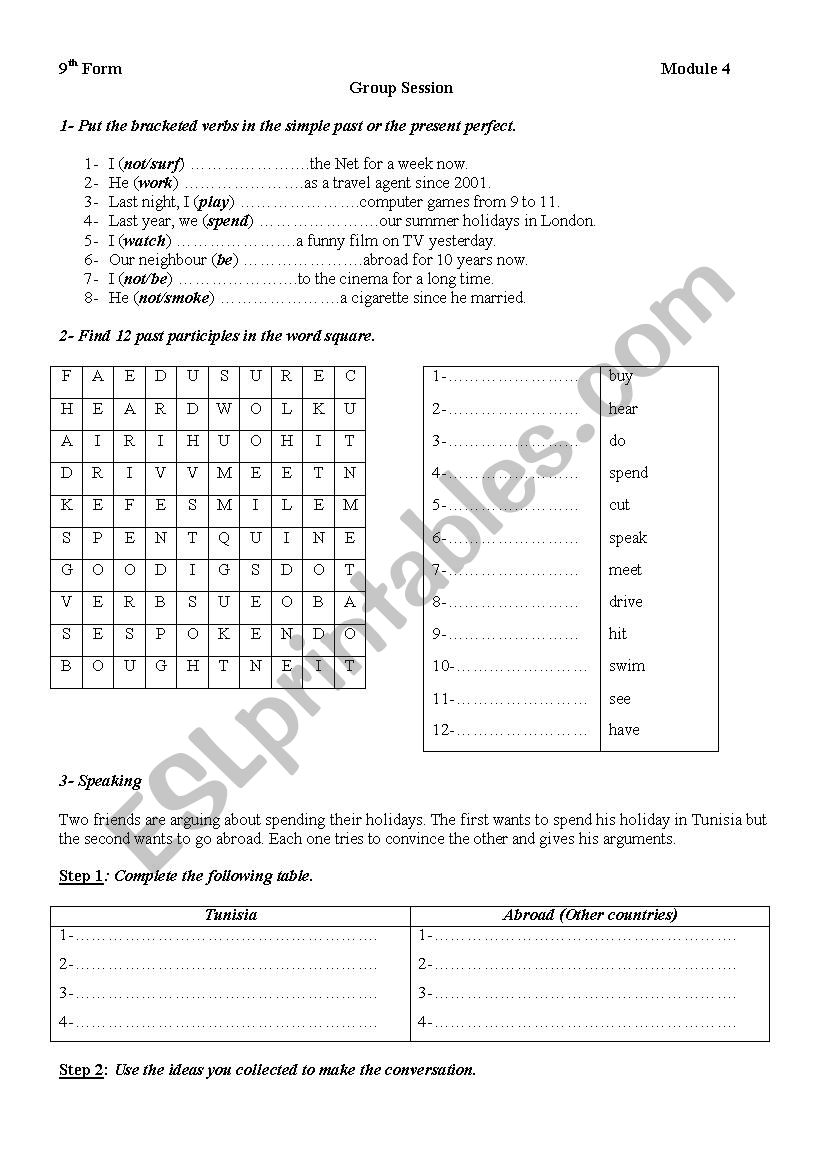 tourism worksheet