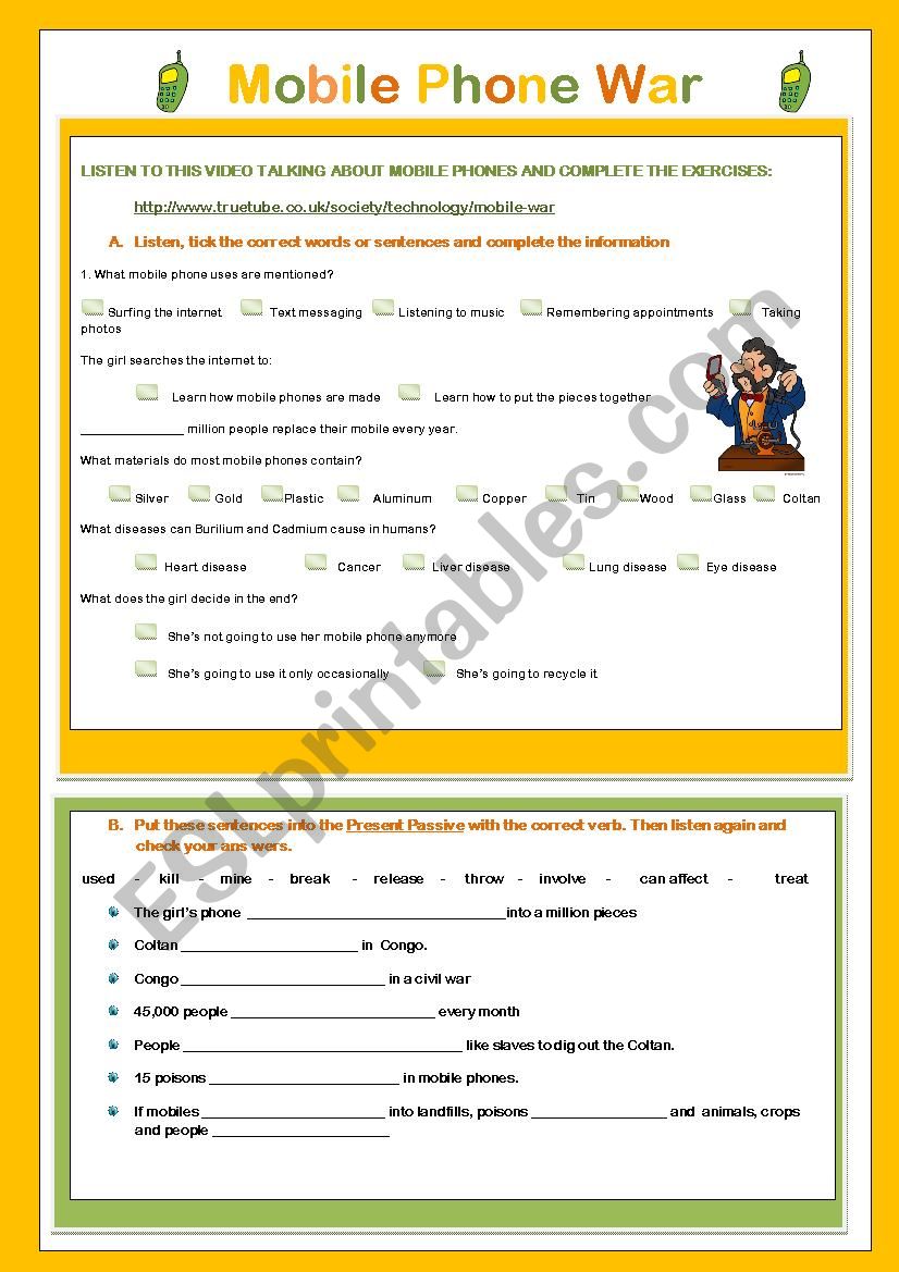 Mobile Phones War worksheet