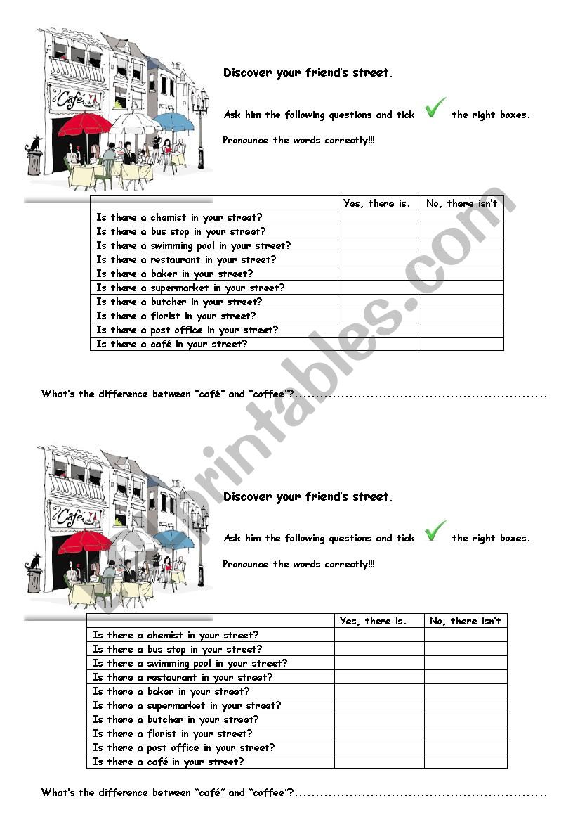 Discover your friends street worksheet