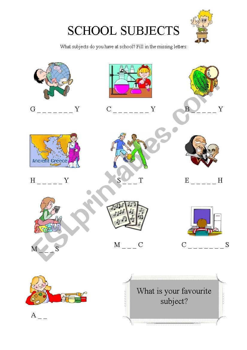 School subjects worksheet