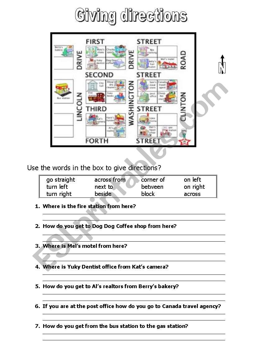 give directions worksheet