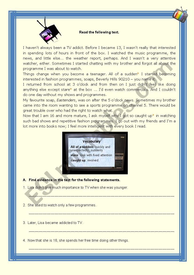 Television viewing habits worksheet