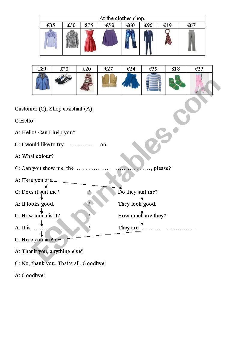 At the clothes shop. worksheet