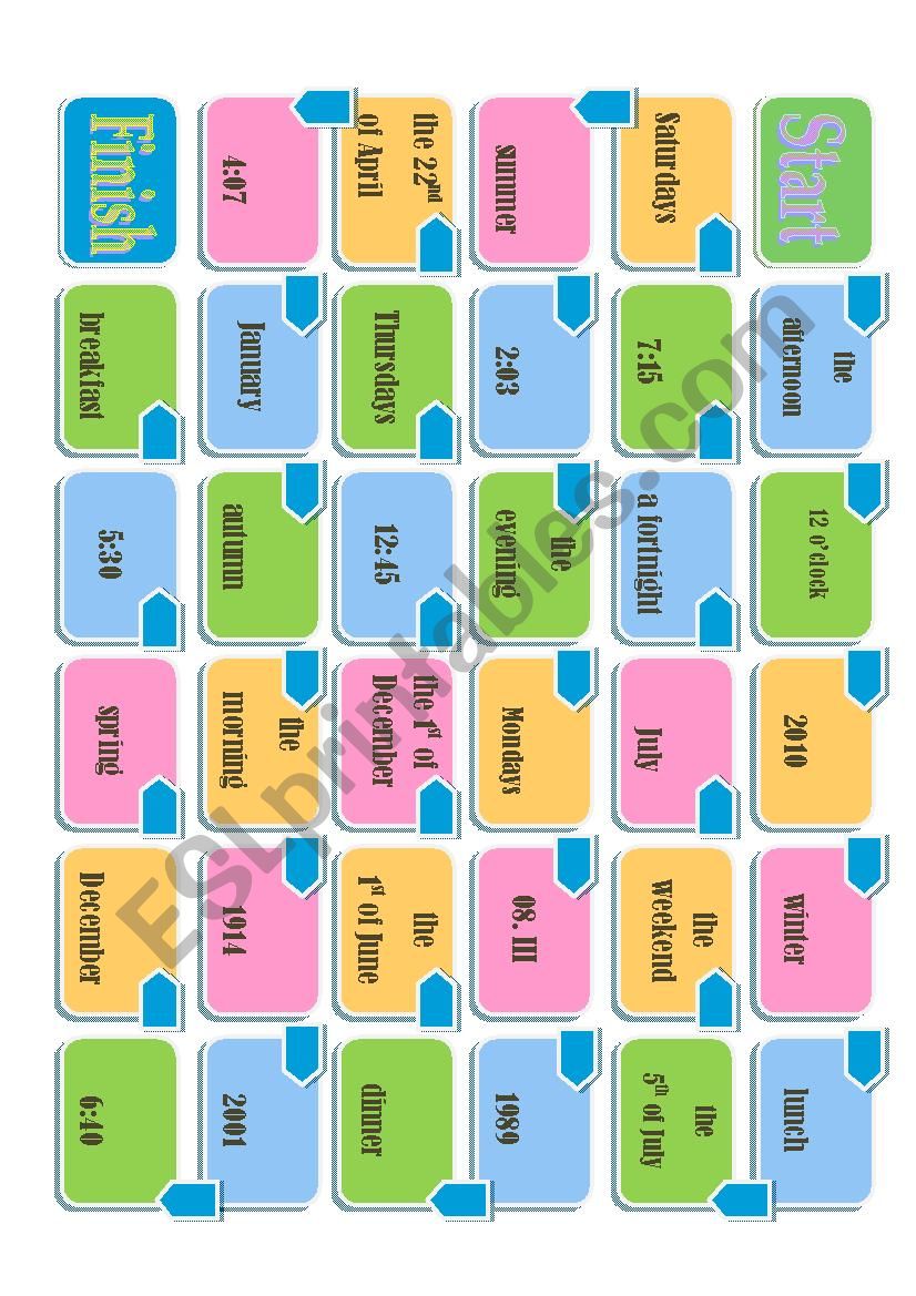 prepositions of time board game