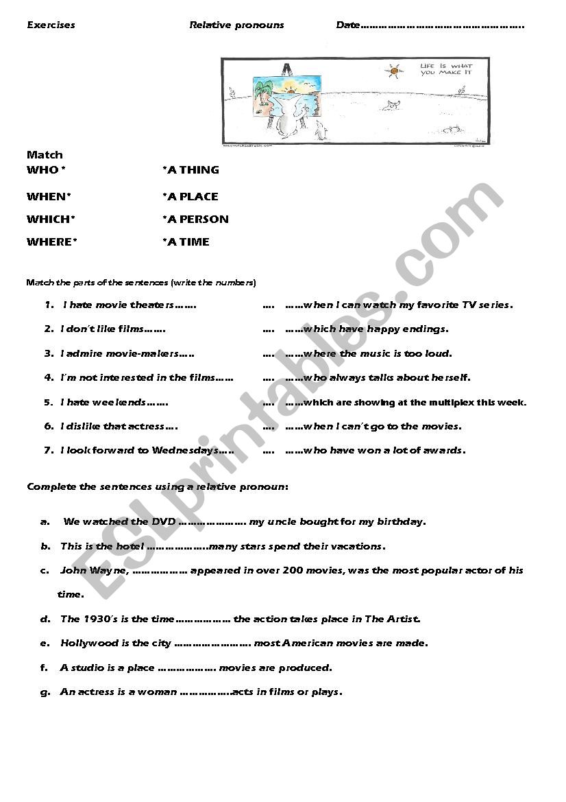 Relative pronouns worksheet