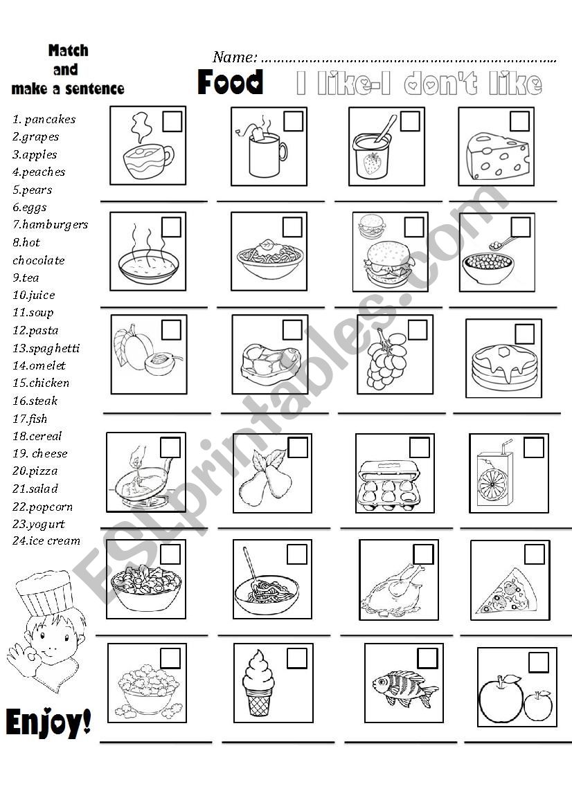 FOOD+I LIKE/I DONT LIKE worksheet