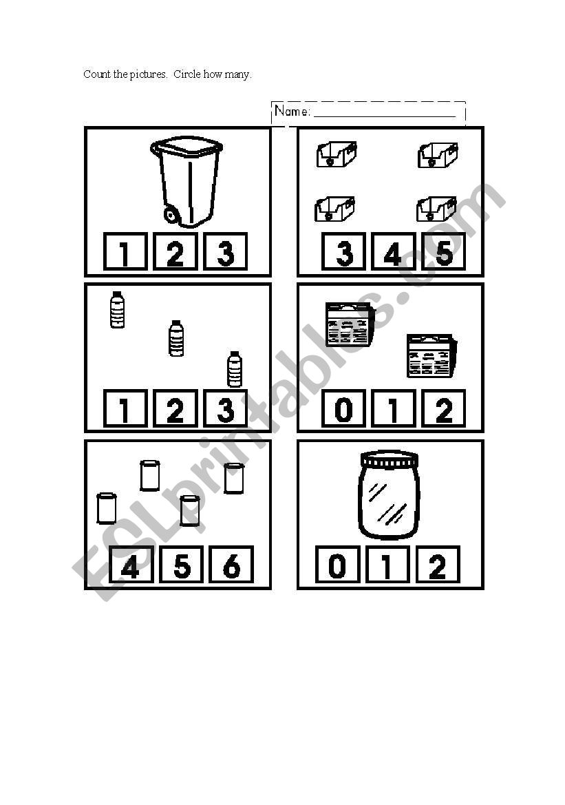 Recyling counting sheet worksheet