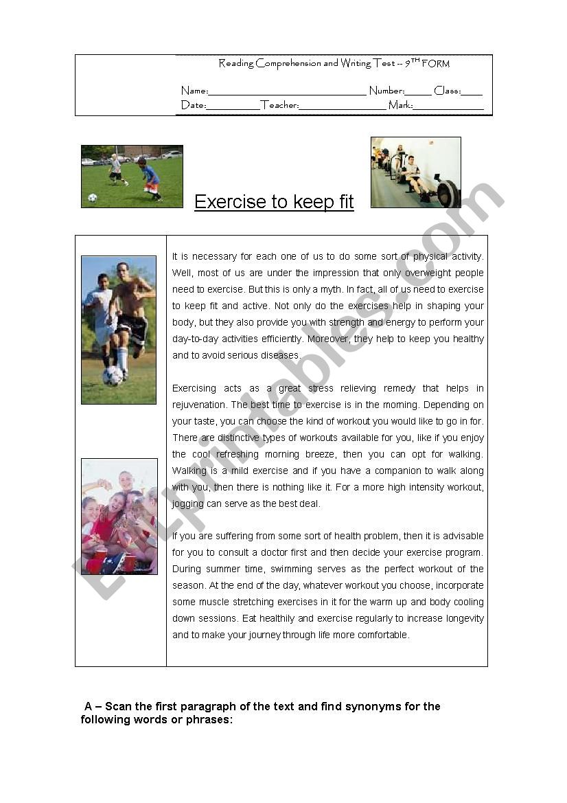 healthy life - reading comprehension