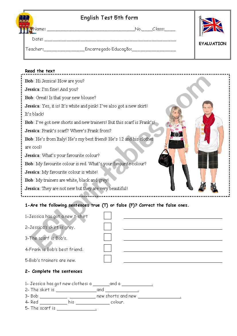 Evaluation test worksheet