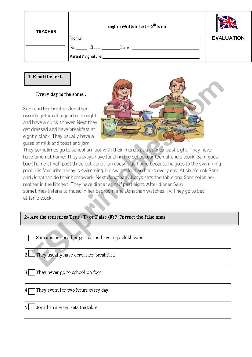 Daily routine  worksheet