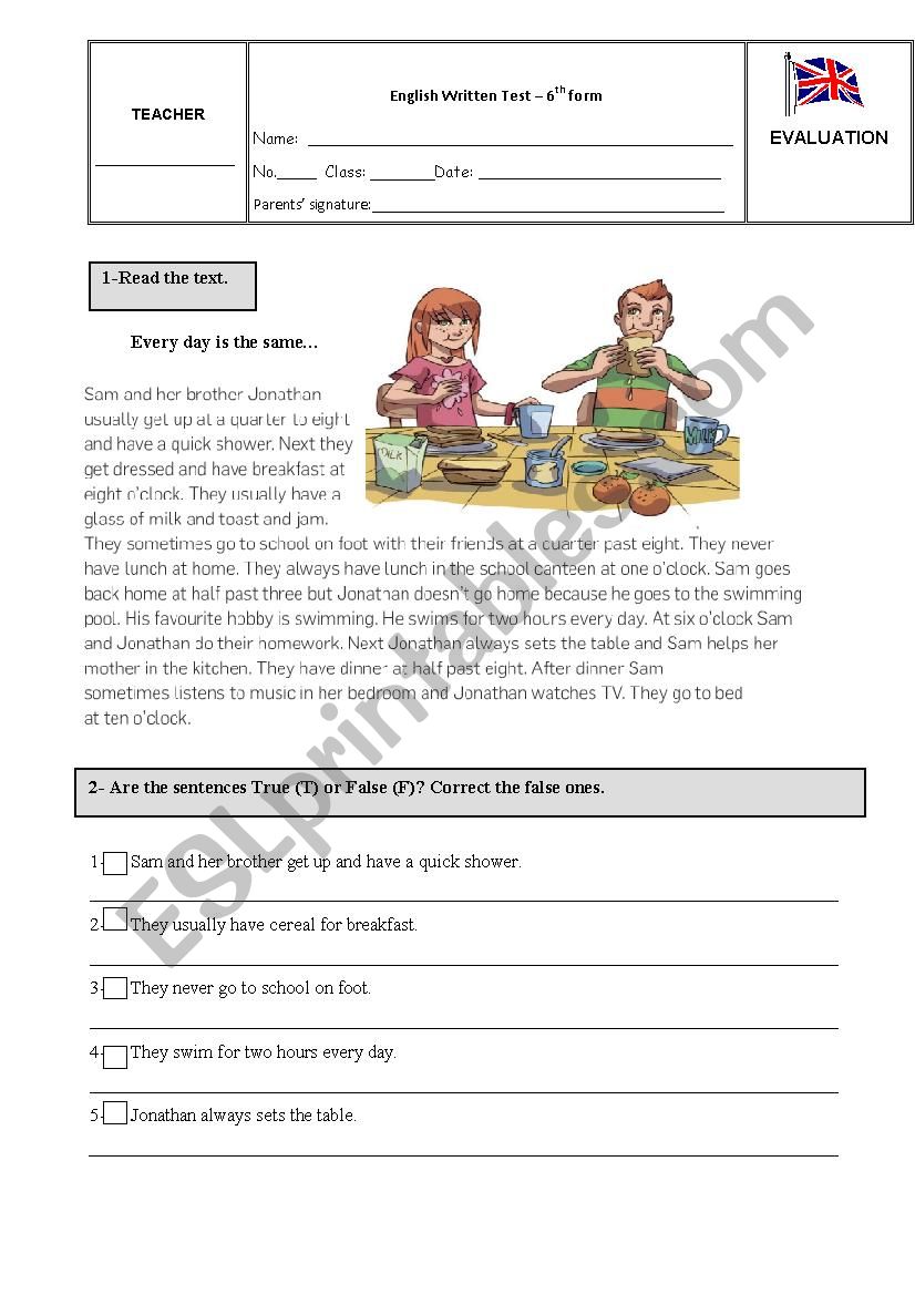 Daily routine  worksheet