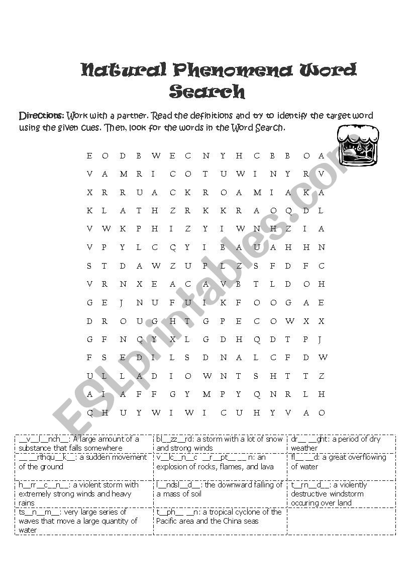 Natural Phenomena Word Search worksheet