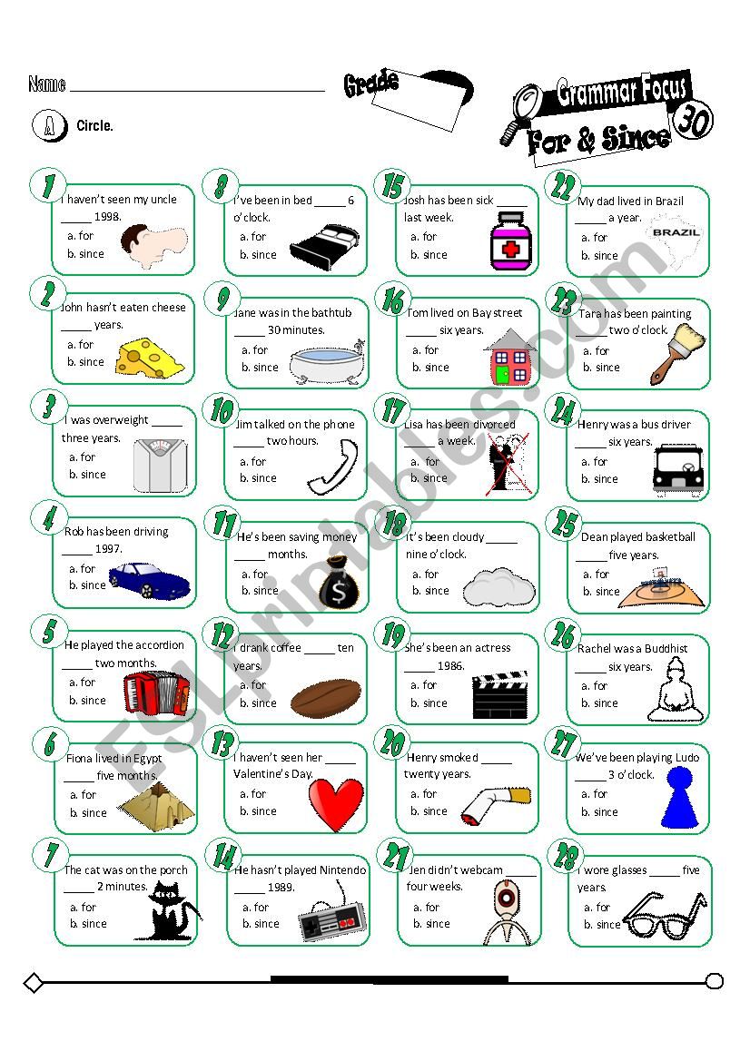 Grammar Focus Series 30_For & Since Multiple Choice (Fully Editable + Key) 