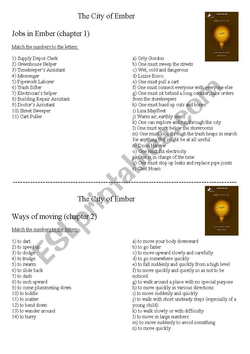 City Of Ember Questions By Chapter English worksheets: the city of ember