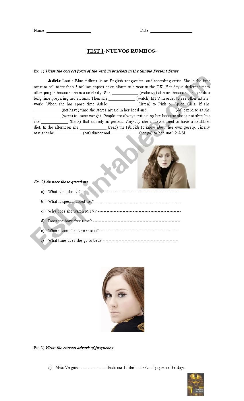 Simple Present test based on ADELE the British singer!