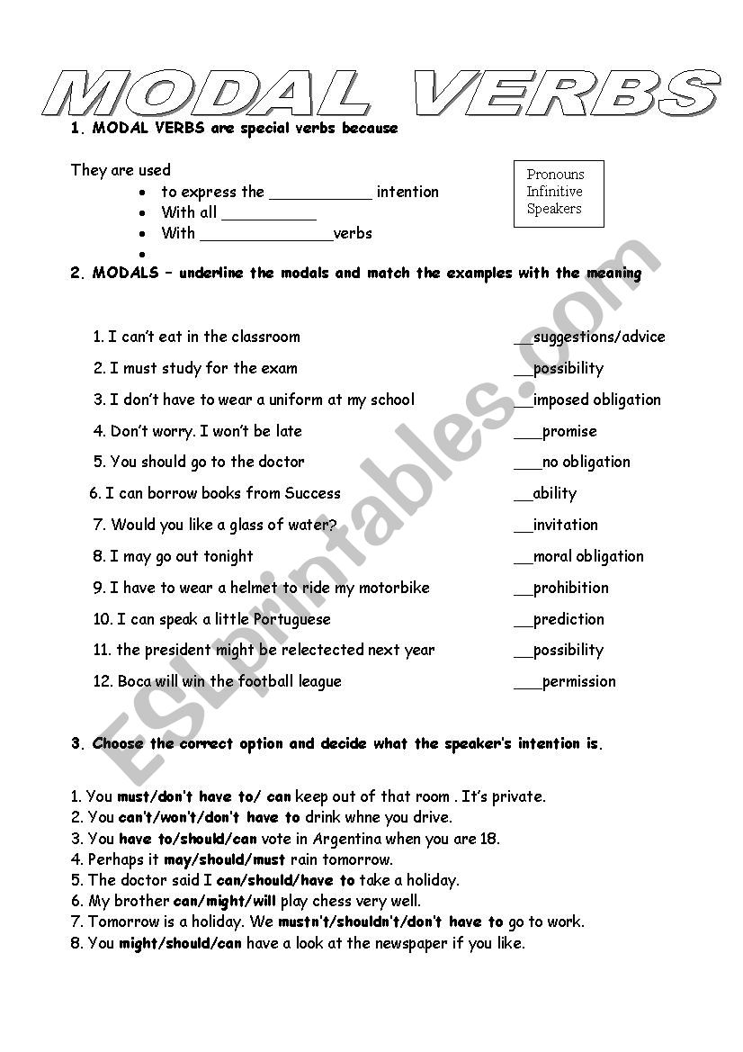 modals worksheet