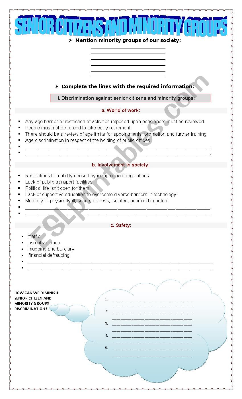 SENIOR CITIZENS AND MINORITY GROUPS