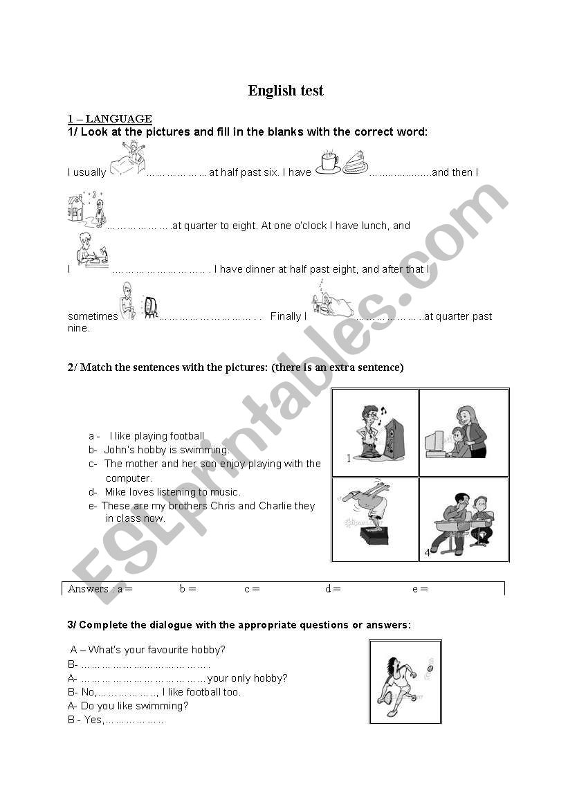 English test worksheet