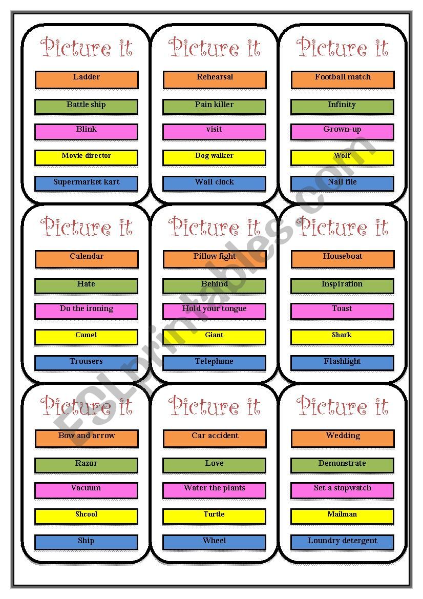 Picture It! (2) More cards worksheet