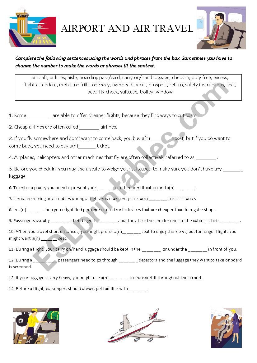 Airport and air travel worksheet