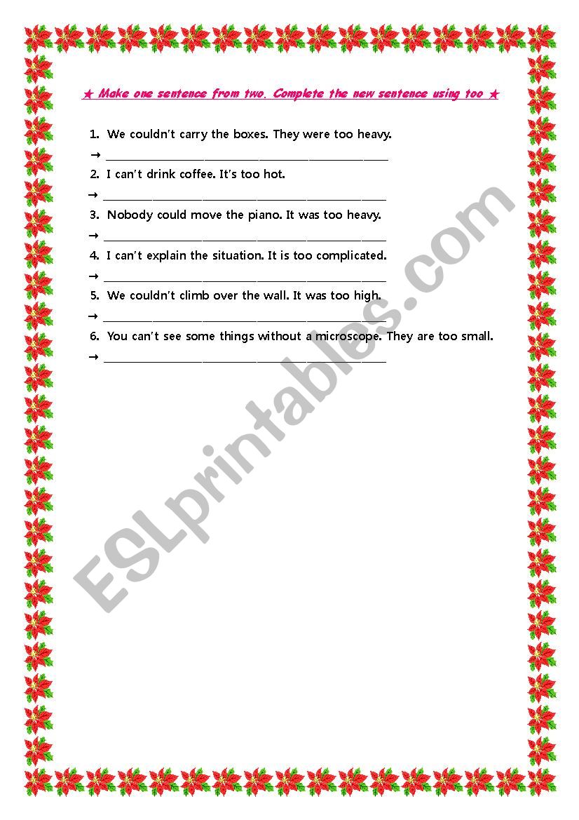 enough and too worksheet