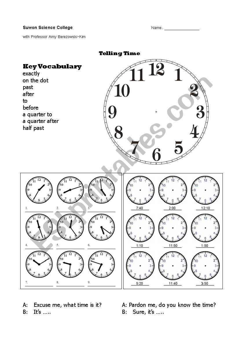 Telling Time worksheet