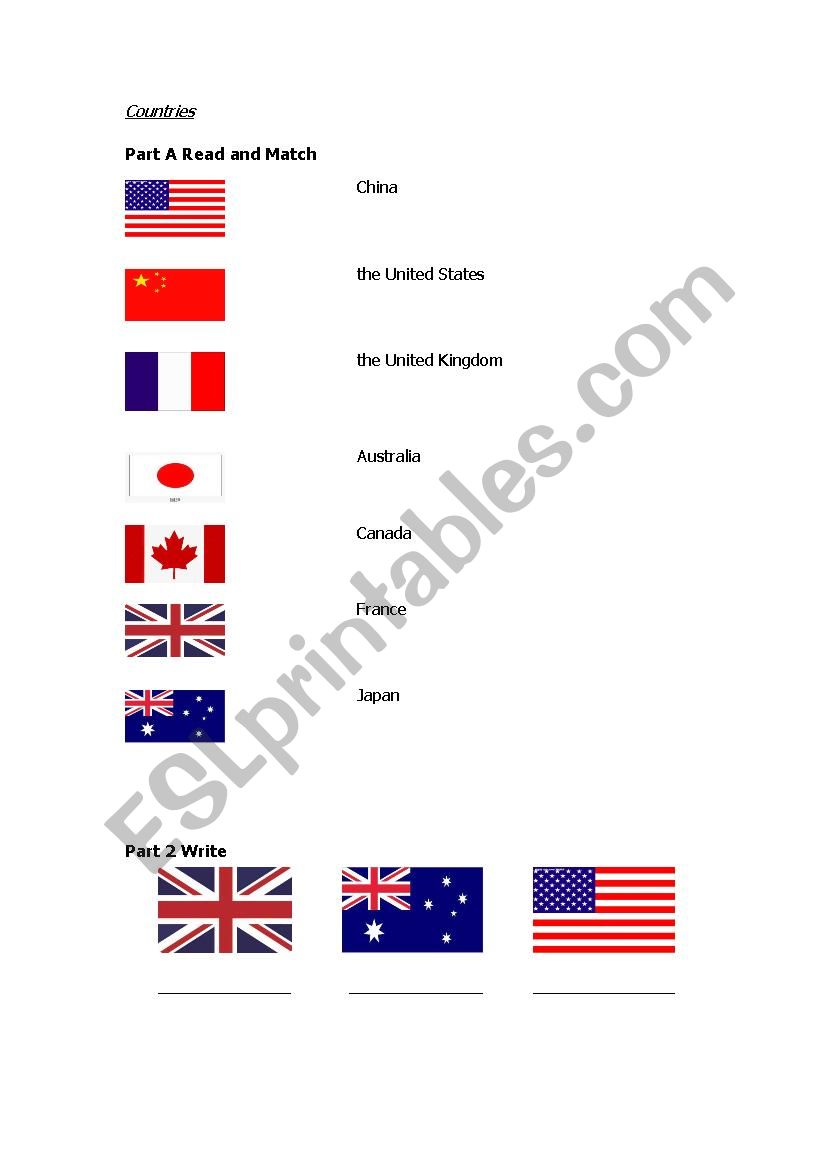 Countries worksheet
