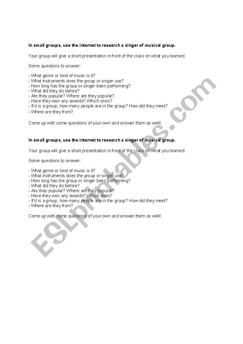 Musician/Band Short Internet Research Project 