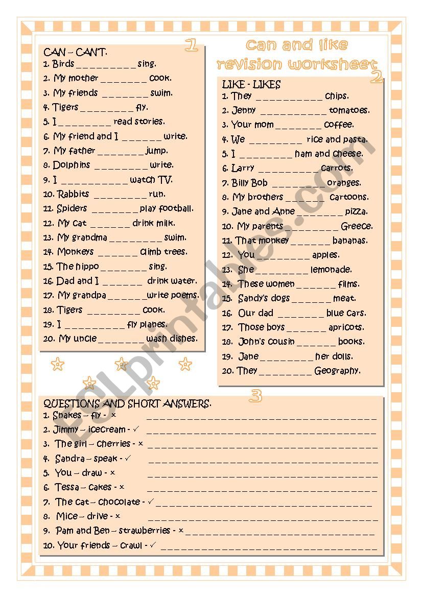 can and like revision worksheet