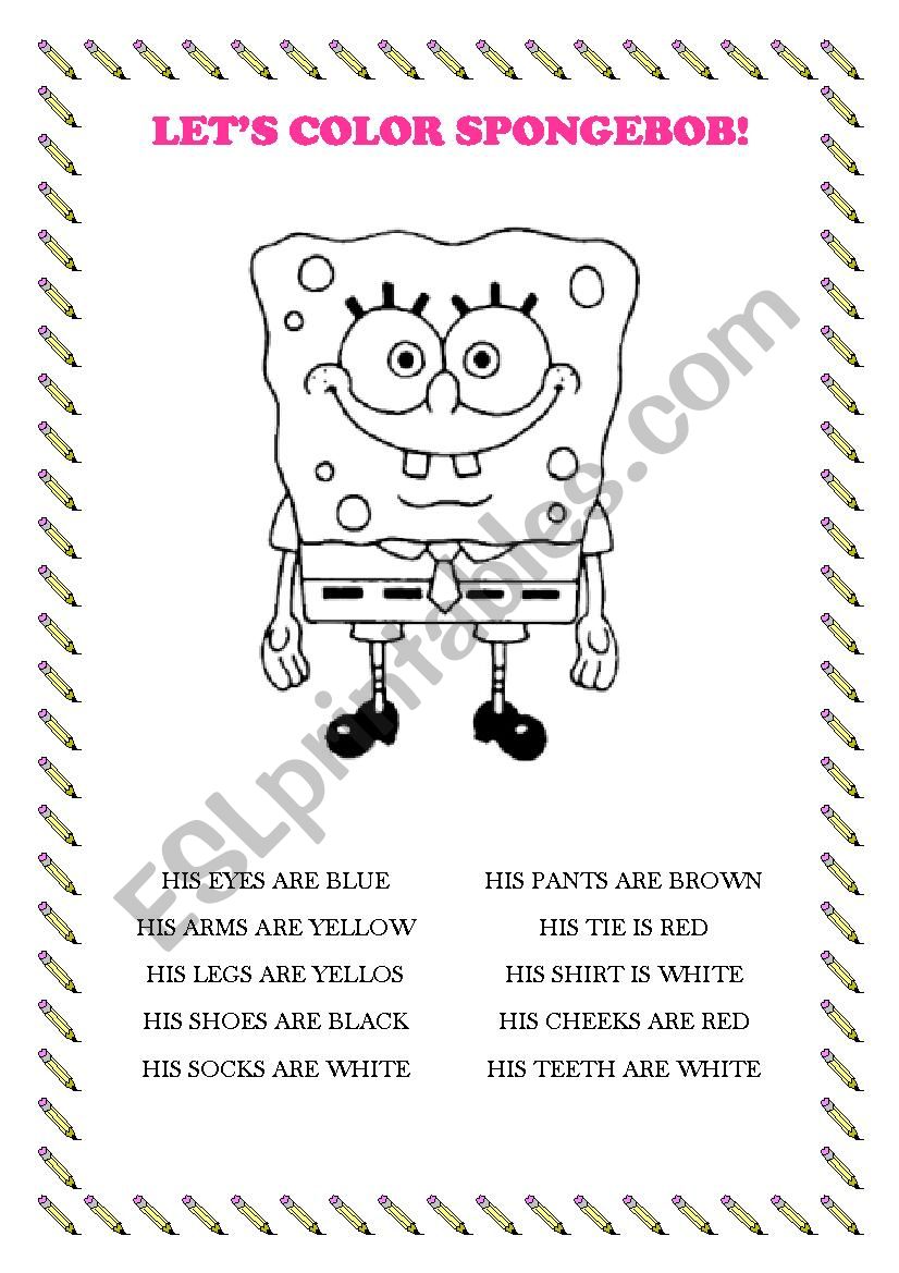 Color SpongeBob worksheet