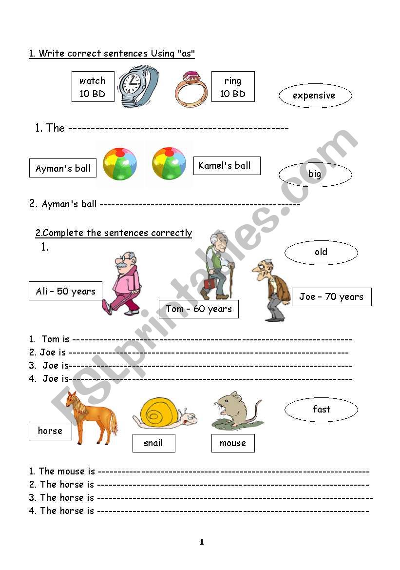 Comparitive and superlative worksheet