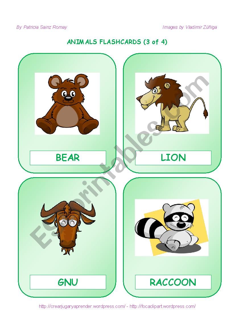 ANIMALS FLASHCARDS  - 3 OF 4 worksheet