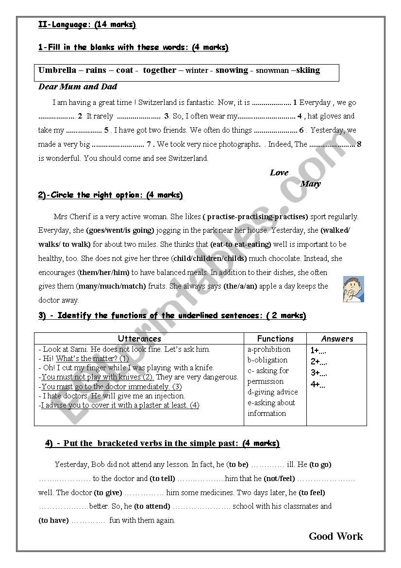 mid term test n3 for 7th form worksheet