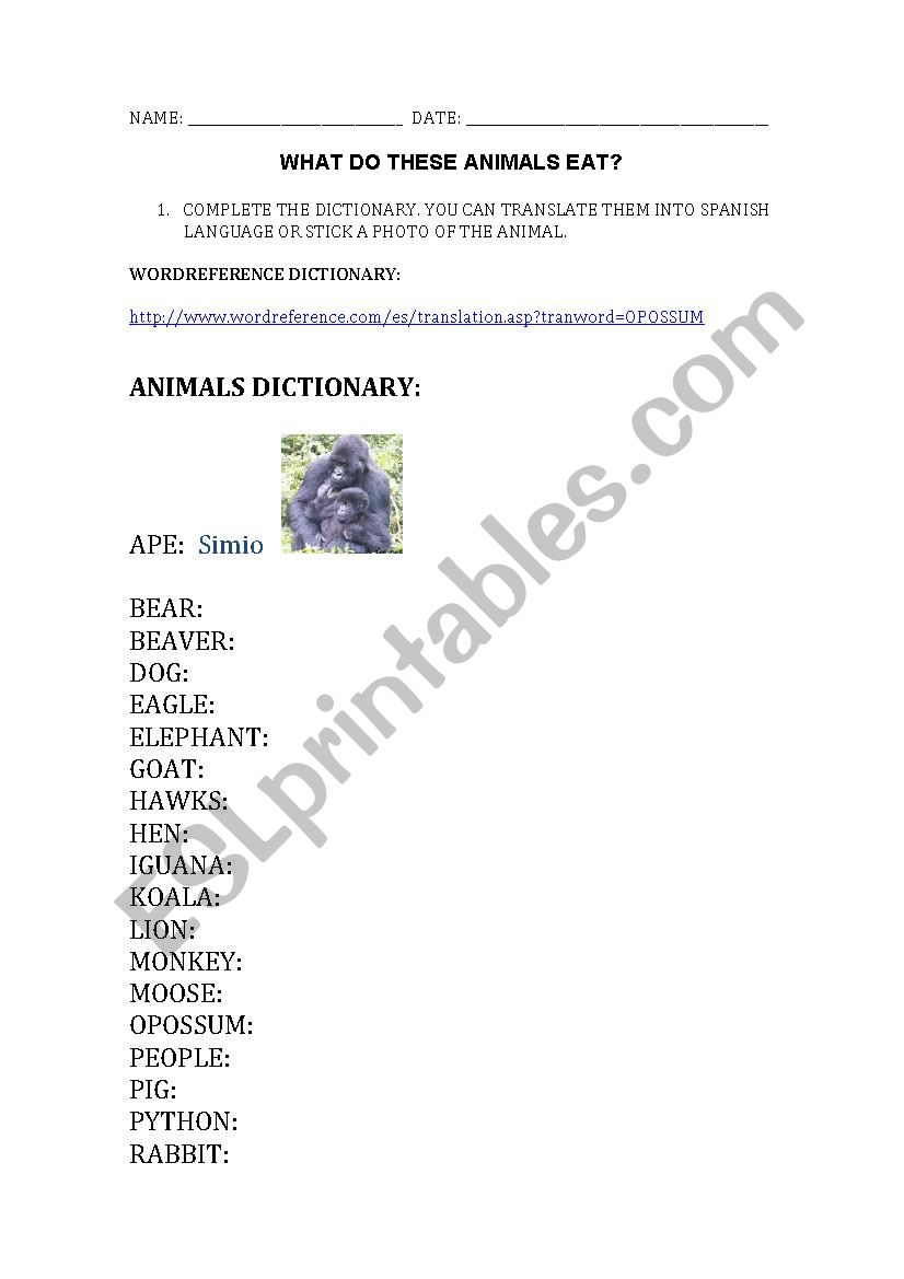 What do these animals eat? worksheet