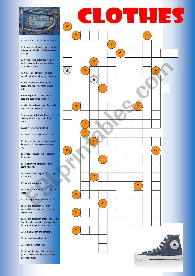 Clothes Crossword worksheet