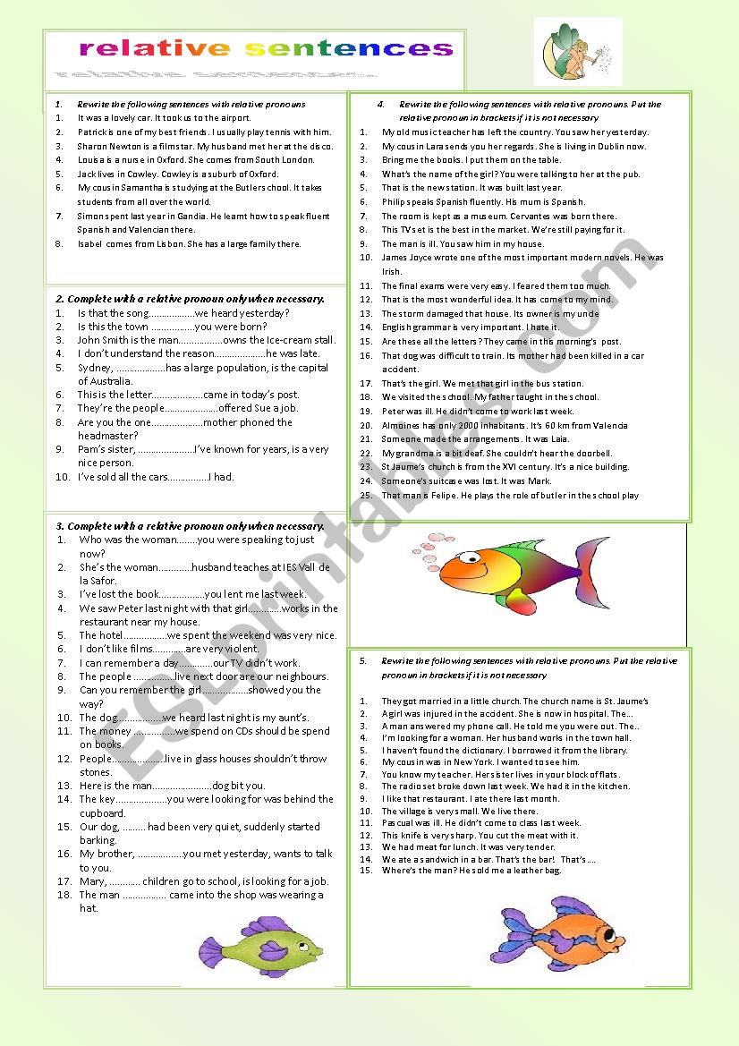 relative sentences worksheet