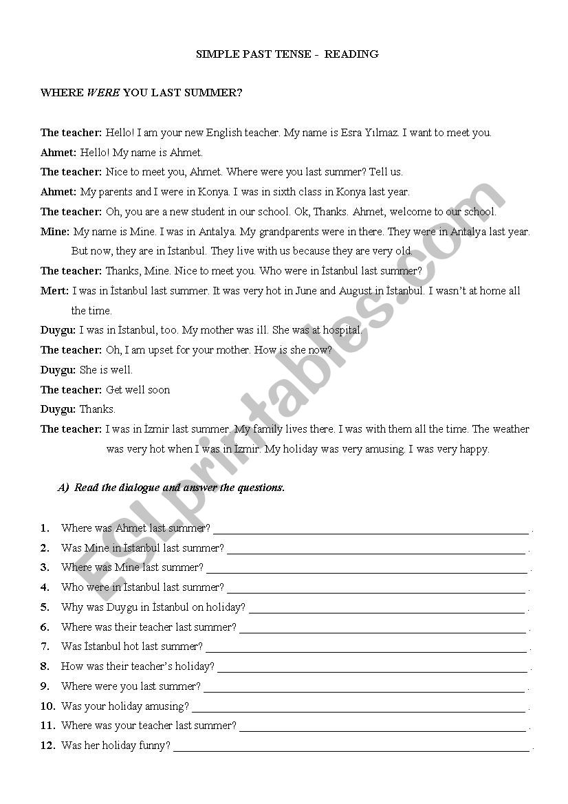 Simple Past Tense - Reading worksheet