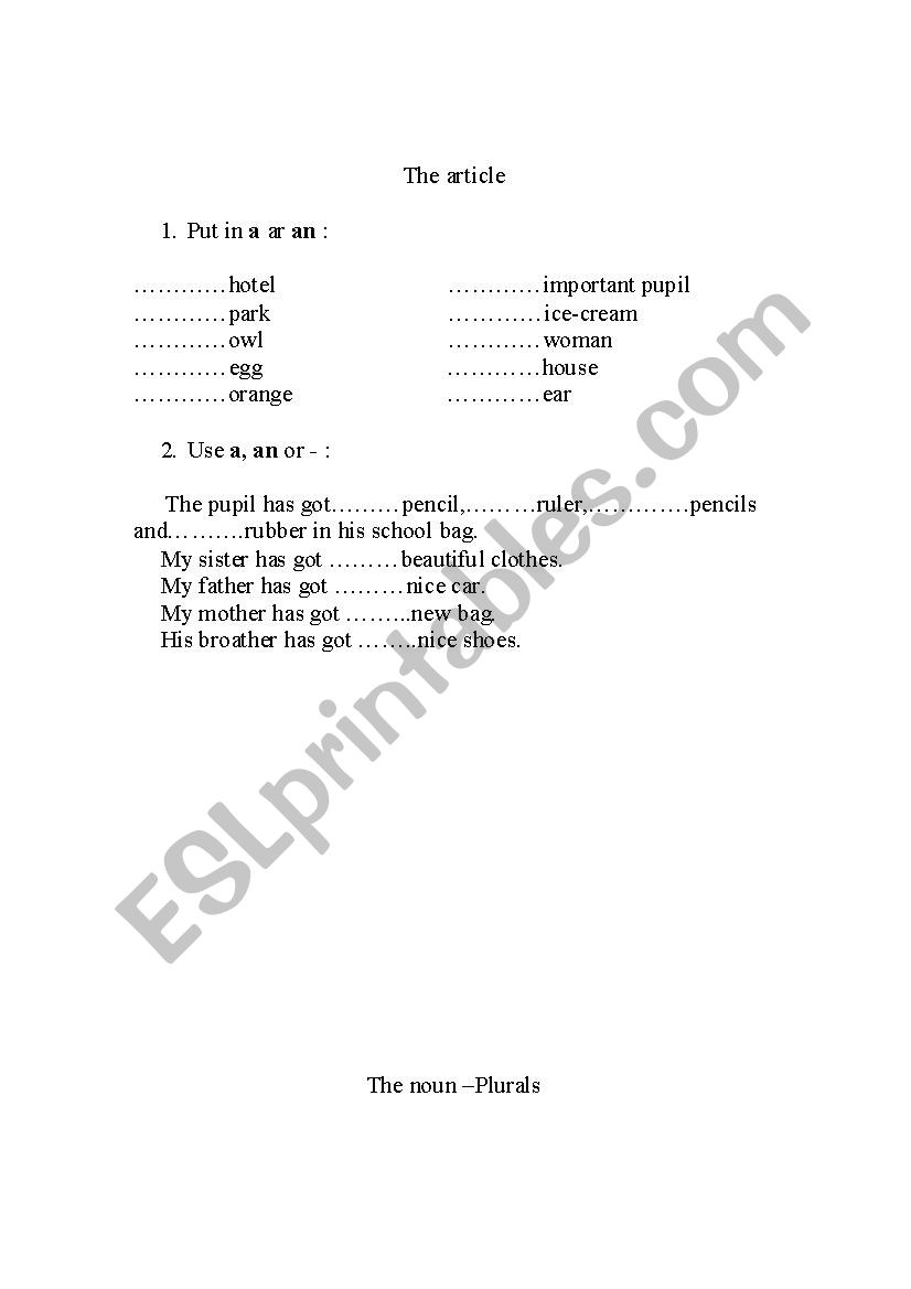 Genitive, Articles and Plural worksheet