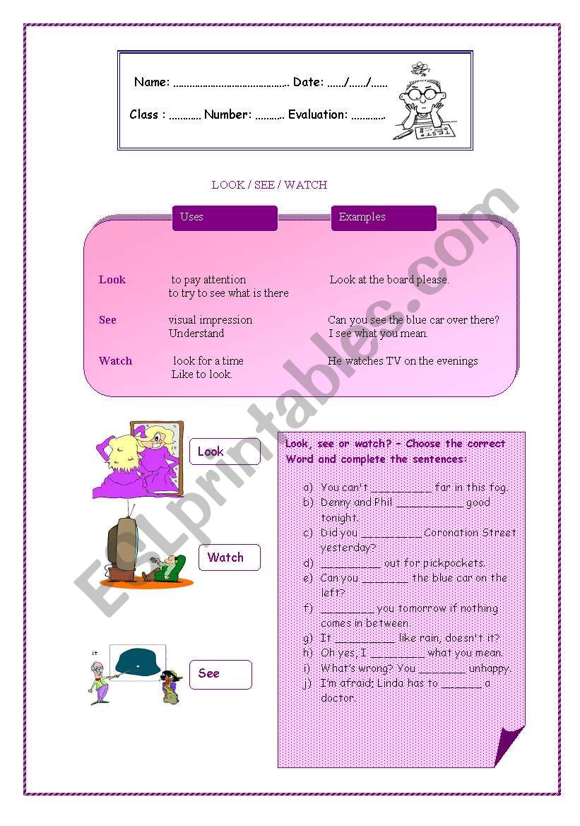 LOOK / SEE / WATCH  worksheet