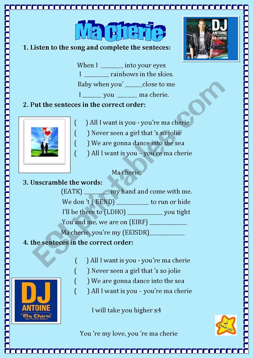 Song - Ma Cherie worksheet