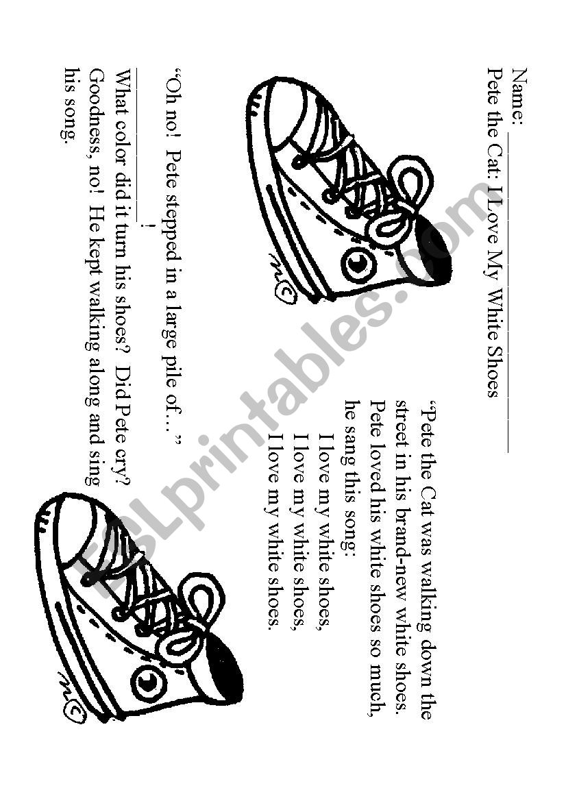 Pete the Cat: I Love My White Shoes - ESL worksheet by karentaner