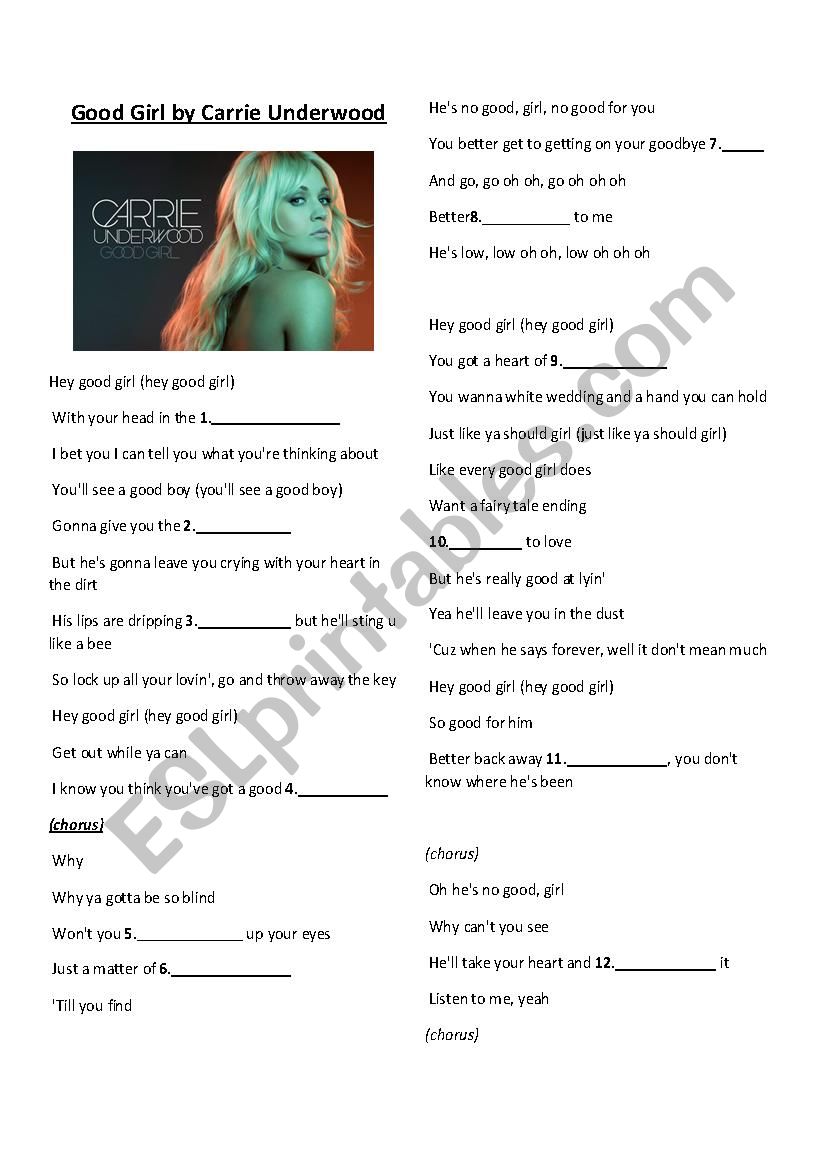 Good Girl by Carrie Underwood worksheet