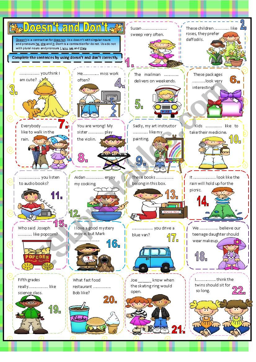 DoesnÂ´t and DonÂ´t worksheet
