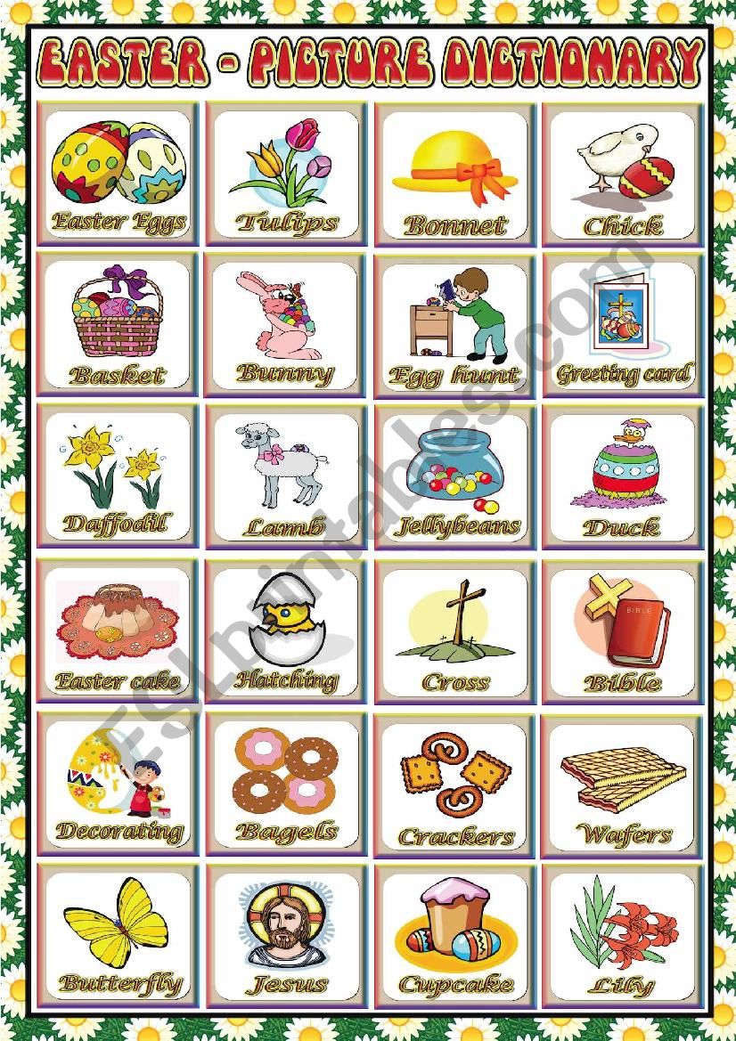 EASTER-PICTURE DICTIONARY worksheet
