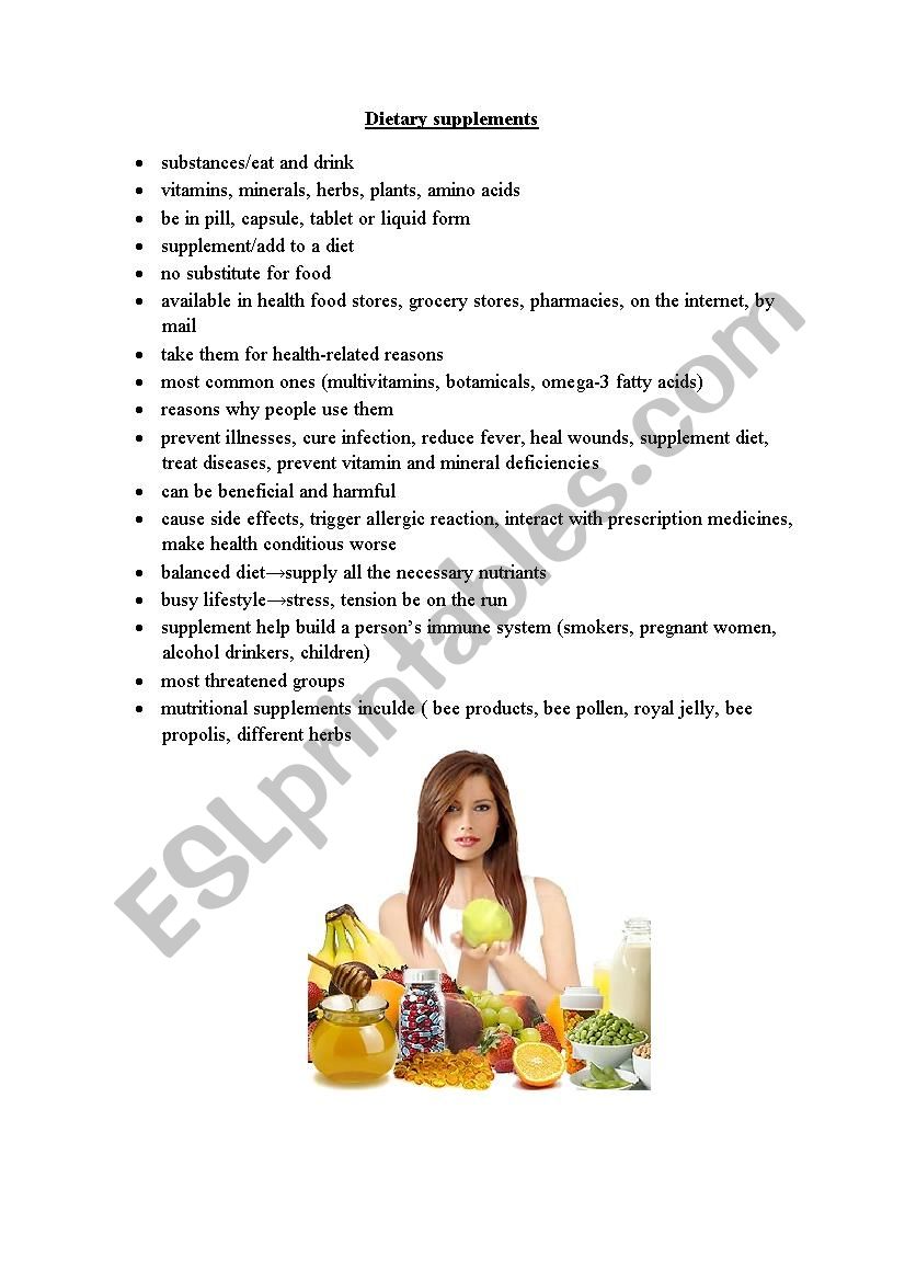 dietary supplements worksheet