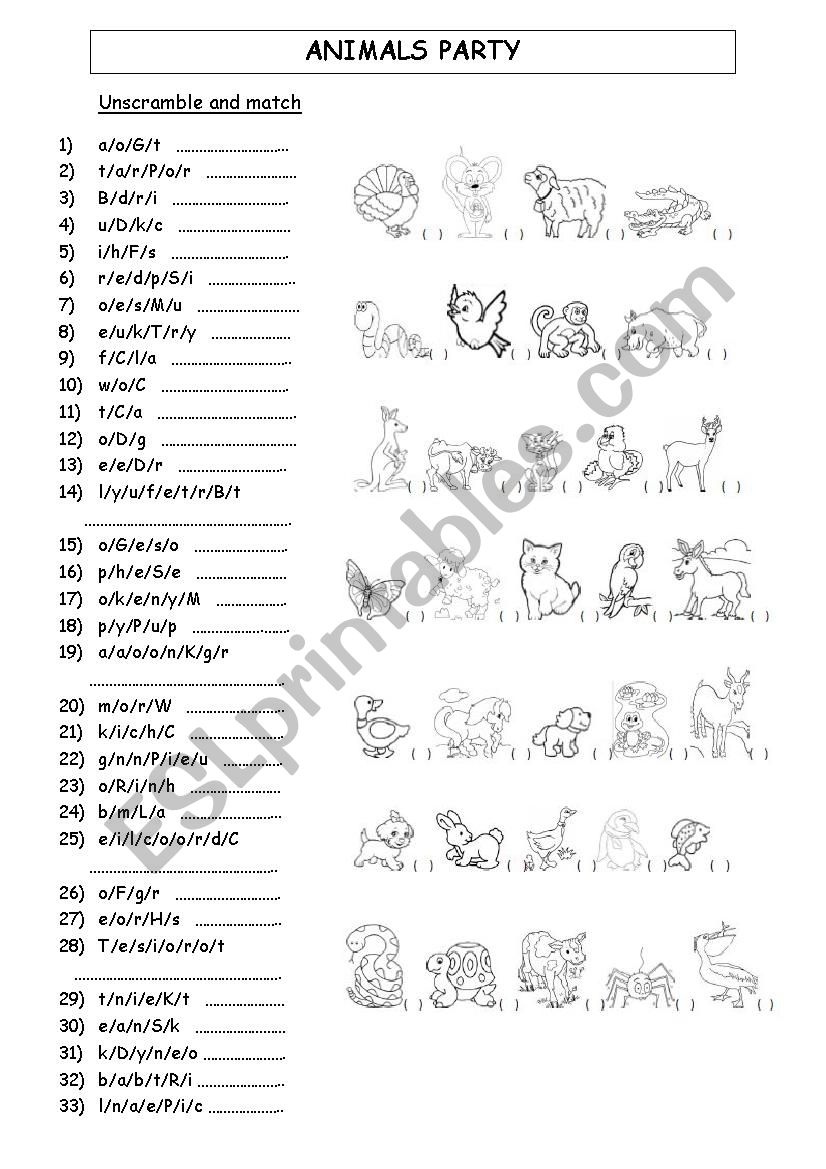 Animals Party worksheet